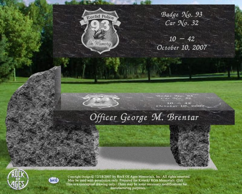 Officer Brentar Bench Monument with Police Badge and Rose Design