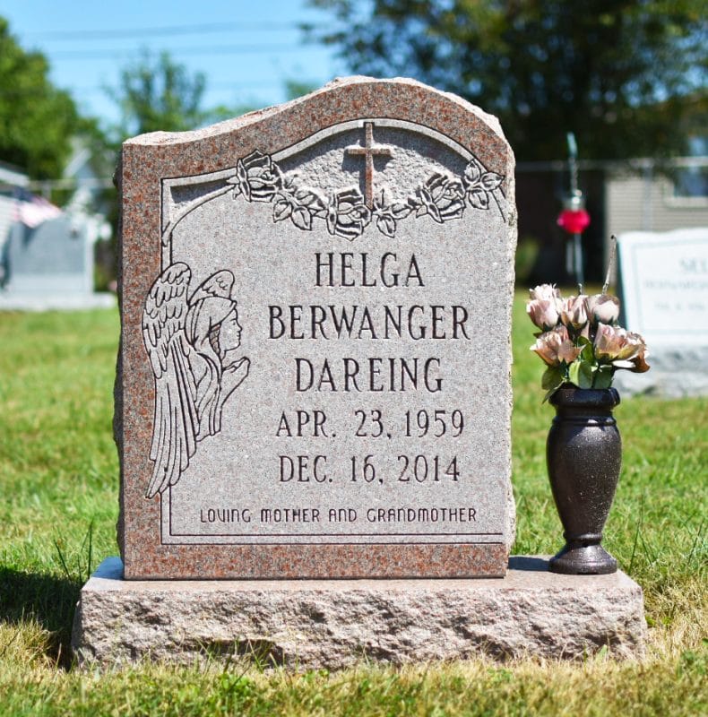 Dareing Red Granite Memorial with Praying Angel Design