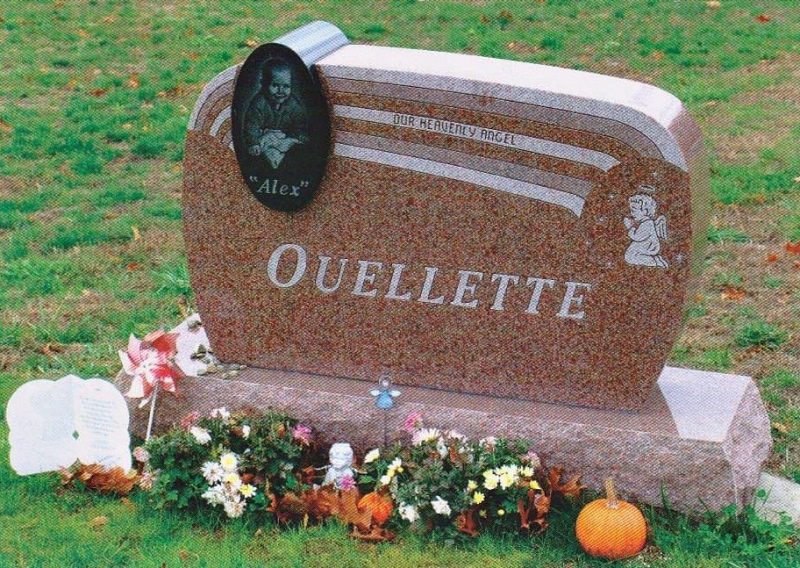 Ouellette Pink Granite Child Headstone with Inlaid Etching